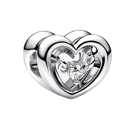 Jewelry Love Heart Charms for Women Bracelets and Necklaces | 925 Sterling Silver,Mother's Day Birthday Christmas - color: Silver Radiant Heart Floating Stone Charm