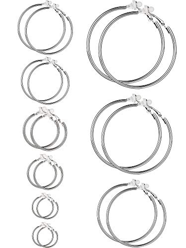 Sumind Clip on Hoop Earrings Hoop Gold Earrings Non Piercing Earrings Set for Women - color: Silver