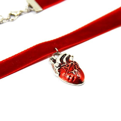 Realistic Heart Necklace for Women Anatomical Heart Jewelry Red Velvet Ribbon Choker Anatomical Heart Gifts Red Heart Pendant Medical Necklace Red Gothic Jewelry Women Heart Organ Jewelry
