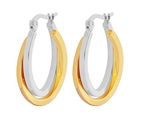 Edforce Women's Stainless Steel Overlapping Oval Hoop Earrings, (30mm) - style: A: 2 Tone (30mm)