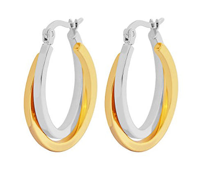 Edforce Women's Stainless Steel Overlapping Oval Hoop Earrings, (30mm) - style: A: 2 Tone (30mm)