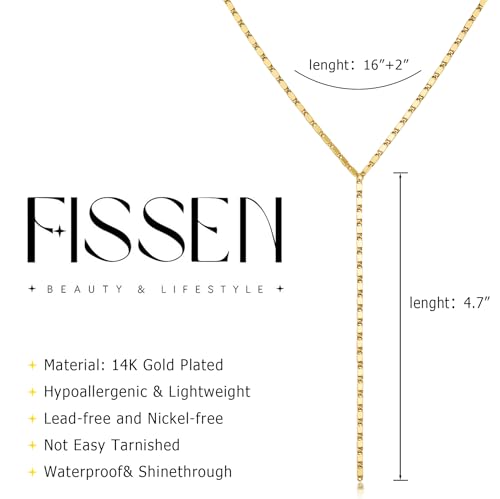 14K Gold Plated Layered Lariat Necklace for Women - Waterproof Non-Tarnish Dainty Gold Chain Necklace, Long Boho Statement Jewelry for Wedding, Prom, Summer Vacation Gifts - color: Y Necklace-Gold