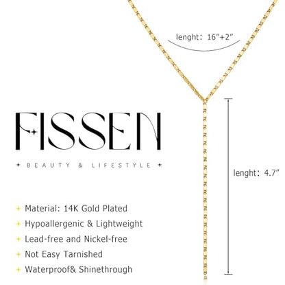 14K Gold Plated Layered Lariat Necklace for Women - Waterproof Non-Tarnish Dainty Gold Chain Necklace, Long Boho Statement Jewelry for Wedding, Prom, Summer Vacation Gifts - color: Y Necklace-Gold