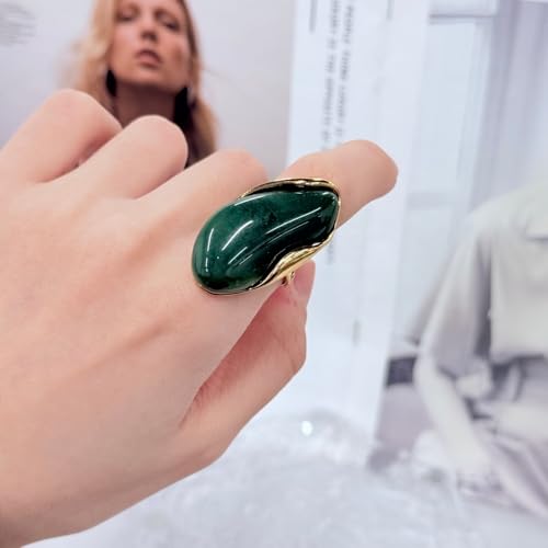 Kokoma Resin Statement Ring for Women Acrylic Stainless Steel Chunky Ring Adjustable Stacking Rings Fashion Finger Jewelry Daily Wear - color: Green
