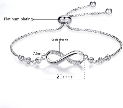 Nilu's Collection Infinity Shape Cubic Zirconia Diamond Bracelet for Women, Jewelry for Gift, Adjustable Charm Bracelet (Rose Gold Necklace + Bracelet) - color: Silver
