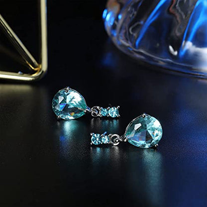 JOERICA 9 Pairs Stainless Steel CZ Dangle Earrings for Women Crystal Teardrop Earrings Set Multicolor Cubic Zirconia Birthstone Drop Earrings