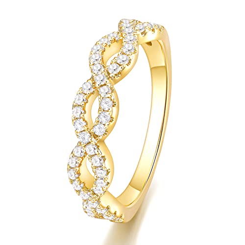 SHINYSO Wedding Bands for Women Infinity Stacking Ring Half Cubic Zirconia Eternity Engagement Ring Size 4-10 - color: 14K Gold Plated