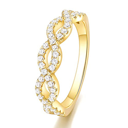 SHINYSO Wedding Bands for Women Infinity Stacking Ring Half Cubic Zirconia Eternity Engagement Ring Size 4-10 - color: 14K Gold Plated