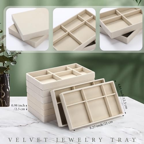 Highergo 8 Pcs Velvet Jewelry Trays Stackable Drawers Organizer Ring Earring Bracelet Necklace Storage Trays, 8.3x4.7x1''(6 Uneven Grids) - style: 6 Uneven Grids