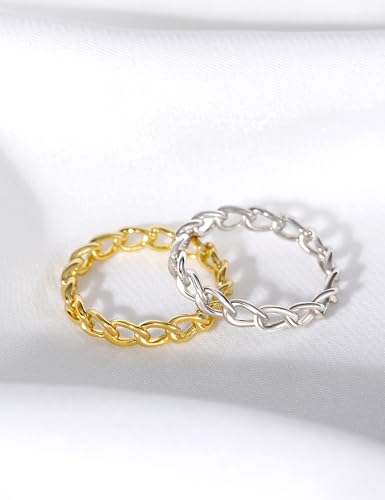 Mameloly 3.8mm 14K Gold Plated Wedding Bands for Women Stackable Open Chain Link Promise Engagement Rings Size 4-12 - color: Sterling Silver-Silver