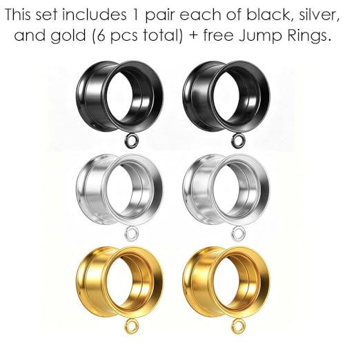 LADEMAYH 3 Pairs DIY Ear Tunnels, Surgical Steel Dangle Gauges Accessory | Free Jump Rings, Threaded Double Flared Plugs, 316L Stainless Steel, Hypoallergenic, DIY Custom Hanging Charms, 2g-1" - color: #6009 Mixed, size: 7/8"(22mm)