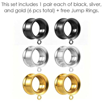 LADEMAYH 3 Pairs DIY Ear Tunnels, Surgical Steel Dangle Gauges Accessory | Free Jump Rings, Threaded Double Flared Plugs, 316L Stainless Steel, Hypoallergenic, DIY Custom Hanging Charms, 2g-1" - color: #6009 Mixed, size: 7/8"(22mm)