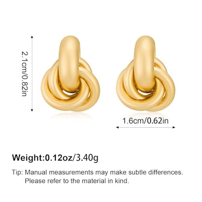 Gold Geometric Drop Dangle Earrings for Women Chunky Trendy Knot Stud Small Twisted Link Earring Jewelry Gift - color: A-Small Matte Gold