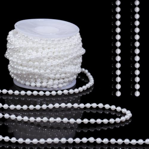 Pearls String Beads 33 Feet Crafts Faux Pearl Roll for Christmas Garland Flowers Wedding Party Jewelry Decoration(4mm White) - color: White, size: 4mm