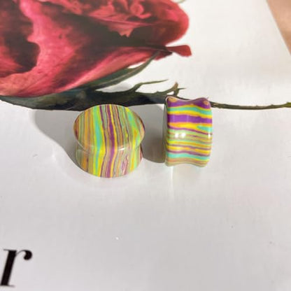 Rainbow Stone Double Flare Ear Plugs Tunnels Natural Organic Stones Expander Ears Piercing Stretcher Gauge Plug for Women Men Fashion Body Jewelry - color: 18mm(11/16")