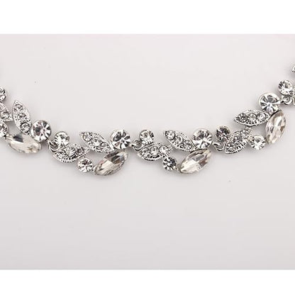 QLLYHLH Woman’s Brides Bridesmaid Leaf Choker Necklace Dangle Earrings Link Bracelet Austrian Crystal Wedding Jewelry Set Prom Costume Party Events | Brides, Bridesmaid, Prom, Events, Costume Party, Leaf - color: White-Platinum Plated