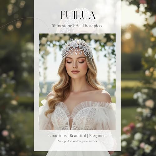 Bridal Headband,Rhinestone Crystal Floral Wedding Headpiece Flower Leaf Hair Accessories for Bride Wedding (Silver) - color: Silver