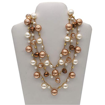 utop JNF Hand made Pearl Statement Necklace for Women Rhinestone Multilayer Crystal Necklaces Chunky Pearl Necklace Large Pearl Necklace and Earrings Set for Mother Mom's gift - color: champagne pearl necklace 3layers