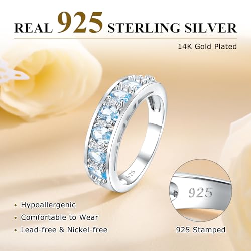 Amethyst Emerald Ruby Sapphire Wedding Band Anniversary Women Rings | 925 Sterling Silve|Hypoallergenic|Standard Size|Ruby|Sapphire|Emerald|Wedding Anniversary Jewelry|Genstone Ring|Holiday Gifts - color: Aquamarine