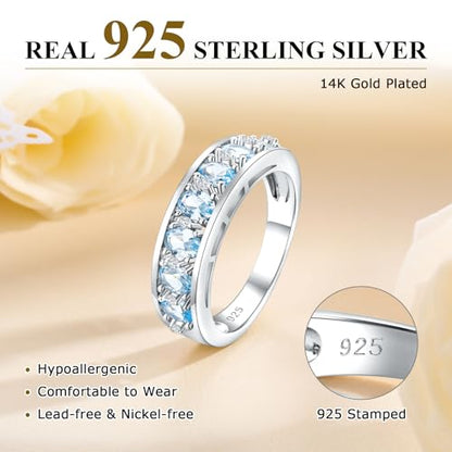 Amethyst Emerald Ruby Sapphire Wedding Band Anniversary Women Rings | 925 Sterling Silve|Hypoallergenic|Standard Size|Ruby|Sapphire|Emerald|Wedding Anniversary Jewelry|Genstone Ring|Holiday Gifts - color: Aquamarine