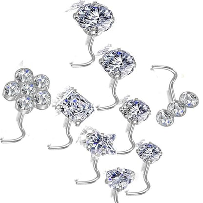 Nose Rings & Studs - 18g, 20g, 22g 14K Gold Bone Nose Studs for Women in Titanium Steel - color: 20g 9pcs Silver Screw Shaped 316L Surgical Steel
