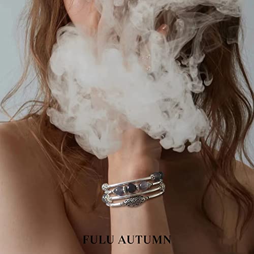 FULU AUTUMN Stackable Beaded Bracelets for Women Boho Wrap Silver Bracelet Layered Fashion Jewelry Gifts for Her - color: 17-Grey