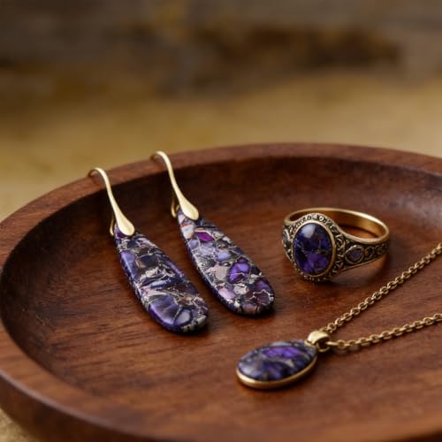 Boho Natural Imperial Jasper Teardrop Dangle Earrings for Women – Hypoallergenic French Hook Stone Drop Earrings Jewelry - color: Purple Golden Hook