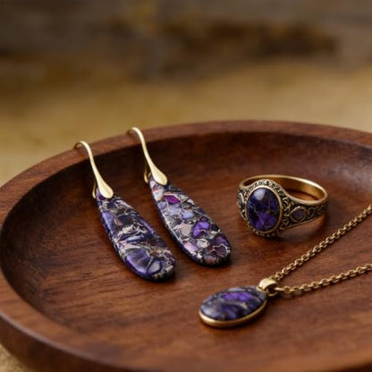 Boho Natural Imperial Jasper Teardrop Dangle Earrings for Women – Hypoallergenic French Hook Stone Drop Earrings Jewelry - color: Purple Golden Hook