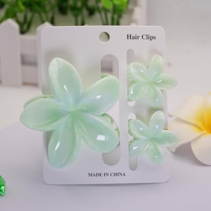 Flower Hair Clips for Women Claw Clips Summer Beaches Fashion Hair Accessories Light Cyan Plumeria with Marble Design Barrettes Hold Hair in Place for Thick Thin Hair(3Pcs: 1 Large 2 Small) - color: Light Cyan