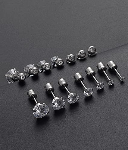 7 Pairs 18G 20G Stainless Steel Stud Earrings Round Cubic Zirconia Barbell Earring Set For Men Women 2MM-8MM Silver Tone - style: G:7 Pairs, Double Round CZ, 20G