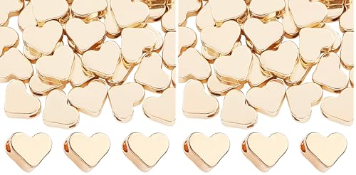 PH PandaHall 60pcs 14K Gold Plated Heart Beads, Heart Spacer Beads 6x7mm Metal Love Brass Loose Bead for Necklace Bracelet Wedding Birthday Christmas Jewelry Making (Pack of 2) - size: 6x7mm (Pack of 2)