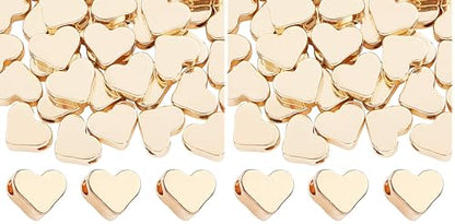 PH PandaHall 60pcs 14K Gold Plated Heart Beads, Heart Spacer Beads 6x7mm Metal Love Brass Loose Bead for Necklace Bracelet Wedding Birthday Christmas Jewelry Making (Pack of 2) - size: 6x7mm (Pack of 2)