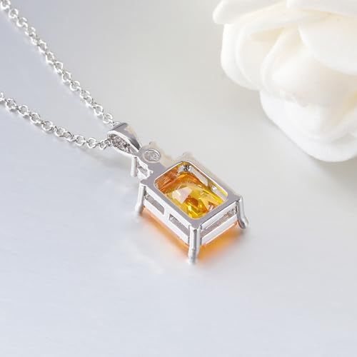 CiNily Rectangular Crystal Necklace for Women Trendy, Pendant Necklace with Chain 14K White Gold | Gold Plated Multicolor Birthstone Pendant Necklaces Boho Jewelry for Christmas Birthday Wedding - color: Silver-Yellow cz
