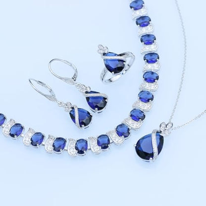 GZWHD Jewelry Set for Women CZ Earrings Necklace Ring Bracelet Set Prom Party Wedding Jewelry Gift for Mother Friend Wife - color: A-Blue