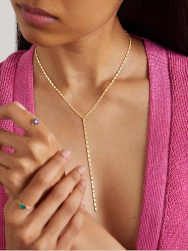 Lariat Gold Necklace for Women, Dainty Long Necklaces 14k Gold Plated Y-Shaped Layered Drop Necklaces for Women Trendy Simple Gold Jewelry for Prom Vacation Gifts - color: Long Y Necklace-Gold
