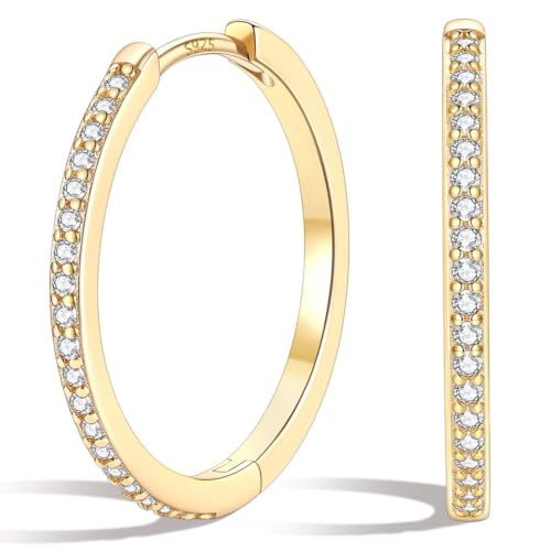 Silvora 925 Sterling Silver Huggie Hoop Earrings for Women, Small Hoop Earrings for Women, Cubic Zirconia Cartilage Earrings for Sensitive Ears, 6/8/10/12/14/16/18/20mm - color: A.14K Gold Plated, size: 20MM