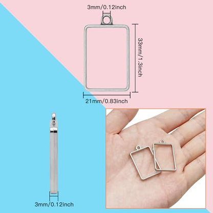 Oubaka 50pcs Open Bezels for Resin,Rectangle Hollow Bezel Pendants Open Frame Pendant Open Back Bezel Pendant Resin Craft Bezels for Earrings,Necklace,Bracelet,Pressed Flower,DIY Craft(White K) - color: White K;Rectangle;Style B