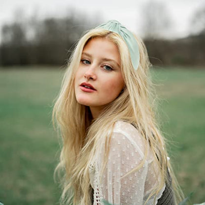Light Mint Knotted Headband is Chic. Green Velvet Headbands for Women are Classy Velvet Head band Top Knot Fashion Designer Girls - color: Light Mint