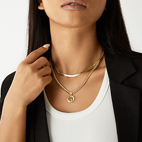 KissYan Initial Pendant Necklaces for Women Men | 14K Gold Filled/White Gold Plated, Hollow Round Letter Capital Monogram Charm with 5mm Cuban Chain, Alphabets from A-Z - color: Gold, style: T