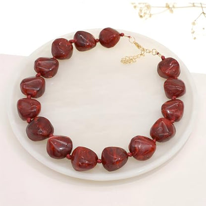 We We Chunky Colorful Beaded Necklace for Women Large Boho Statement Bead Chokers Necklaces Turquoise Blue Big Beads Jewelry Neck Summer Beach - color: big bead burgundy
