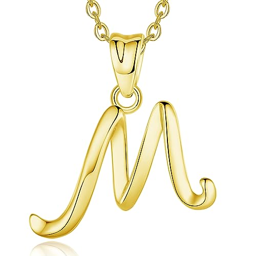 EUDORA Sterling Silver Initial Necklaces for Women, Classic 26 Letter Neckless Gifts for Girls, Sister, Mother Daughter, 18 inch Chain - style: M-Gold