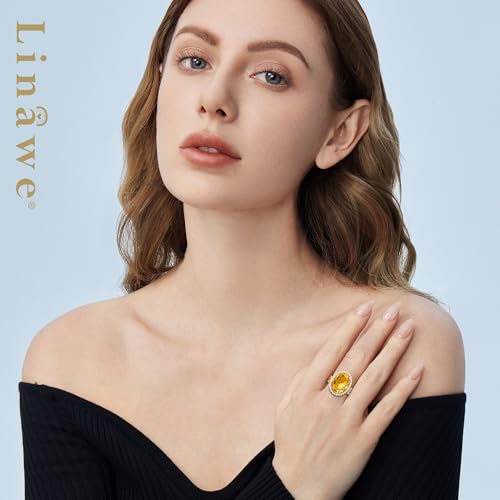 Linawe Costume Jewelry Adjustable Cocktail Ring for Women | Copper, Rhinestone, Cubic Zirconia, Oval, Fake Diamond, Crystal, Stone, Birthstone, Gemstone, Big, Chunky, Statement - color: Yellow Champagne