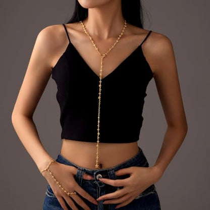 Elegant Gold Plated Y-Shaped Lariat Necklace for Women,Drop Pendant Choker, Fashion Y2K Jewelry Gift for Her