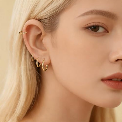 4 Pairs Gold Silver Small Hoop Earrings Huggie for Women Surgical Steel Set | 10/12/14/16 mm, Hypoallergenic, Lightweight Hoop Earrings Set, 14K Gold Silver 316L Stainless Steel, Multiple Piercings - color: Gold/4 Pairs