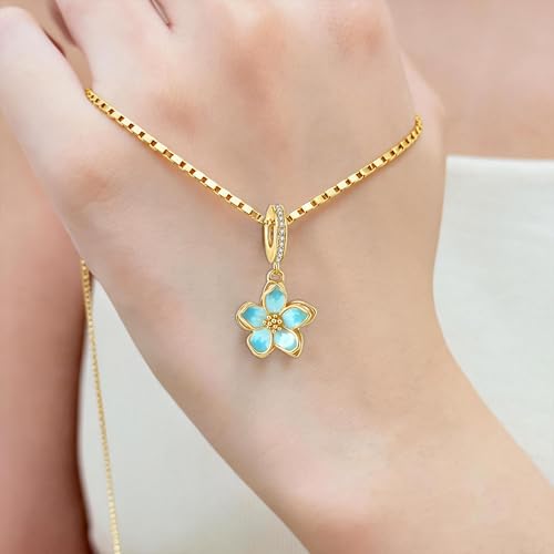 925 Sterling Silver Dainty Necklaces for Women Pendant Jewelry Gift for Her | Hypoallergenic Ocean Animal Love Cherry Blossom Jewelry, Ideal Valentine Birthday Christmas Graduation Gift for Wife Mom - color: Gold-Tone Aqua Cherry Blossom