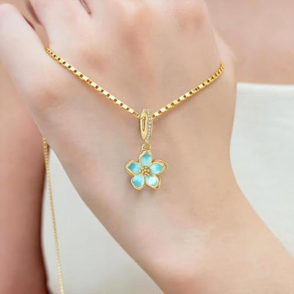 925 Sterling Silver Dainty Necklaces for Women Pendant Jewelry Gift for Her | Hypoallergenic Ocean Animal Love Cherry Blossom Jewelry, Ideal Valentine Birthday Christmas Graduation Gift for Wife Mom - color: Gold-Tone Aqua Cherry Blossom