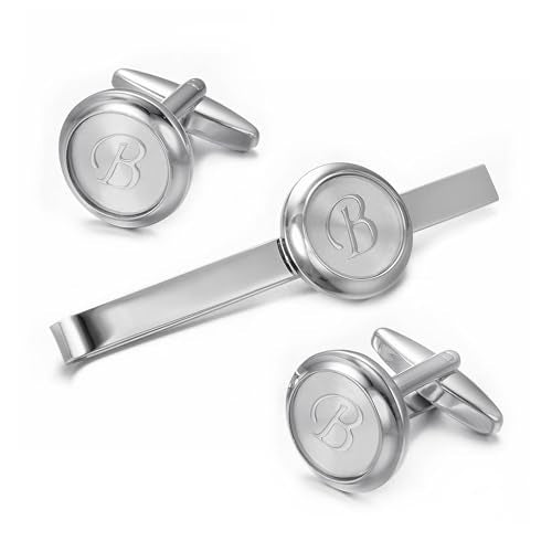 Monogram Cufflinks For Men Silver Tie Clip And Cufflink Set Suit Accessories Men - style: Monogram Cufflinks B