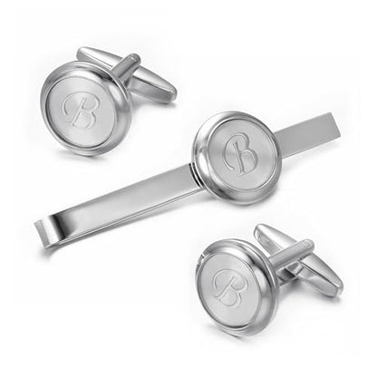Monogram Cufflinks For Men Silver Tie Clip And Cufflink Set Suit Accessories Men - style: Monogram Cufflinks B