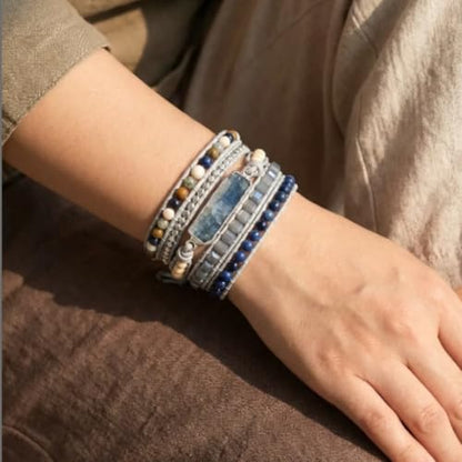 YGLINE Boho Handmade Wrap Leather Tube Crystal Stone Bracelet for Women - color: Topaz