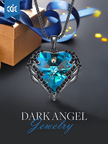 CDE Angel Wings Heart Birthstone Pendant Necklace Gift for Women | Silver/Gold Tone,Ideal Birthday & Anniversary Jewelry Gift for Wife,Girlfriend,Her - color: Black-12-Blue Zircon Birthstone